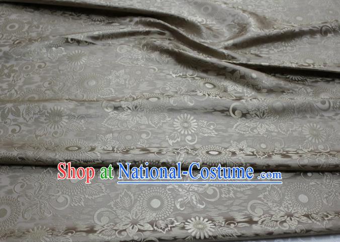 Chinese Classical Sunflowers Pattern Design Grey Brocade Silk Fabric Tapestry Material Asian Traditional DIY Mongolian Clothing Satin Damask