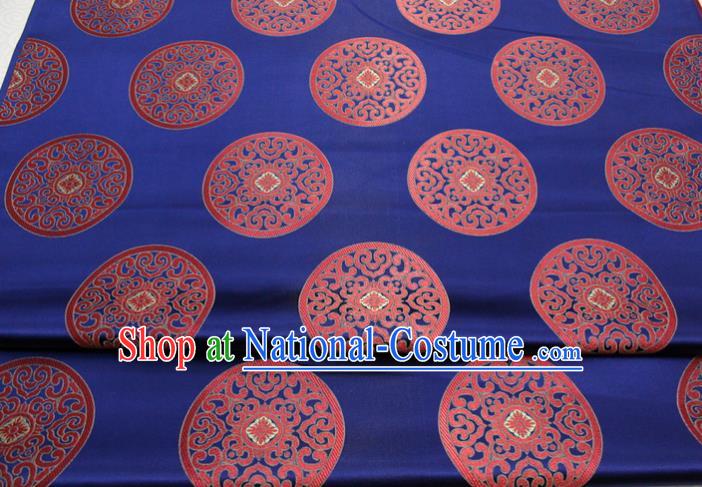 Chinese Tang Suit Classical Round Pattern Design Navy Blue Brocade Asian Traditional Tapestry Material DIY Satin Damask Mongolian Robe Silk Fabric