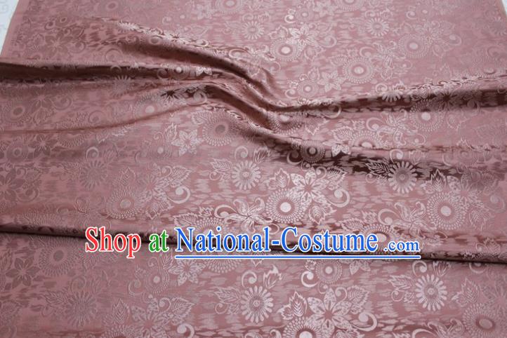 Chinese Classical Sunflowers Pattern Design Brownish Pink Brocade Silk Fabric Tapestry Material Asian Traditional DIY Mongolian Clothing Satin Damask