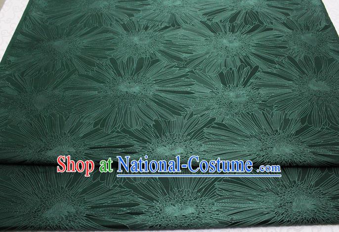 Chinese Mongolian Robe Classical Chrysanthemum Pattern Design Dark Green Brocade Asian Traditional Tapestry Material DIY Satin Damask Drama Silk Fabric