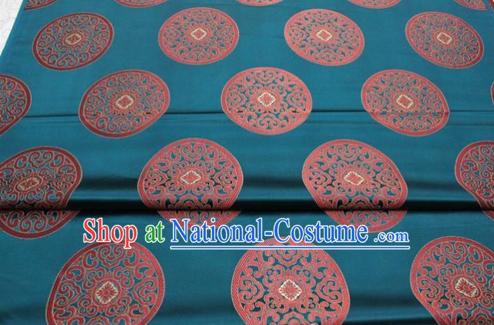 Chinese Tang Suit Classical Round Pattern Design Teal Brocade Asian Traditional Tapestry Material DIY Satin Damask Mongolian Robe Silk Fabric