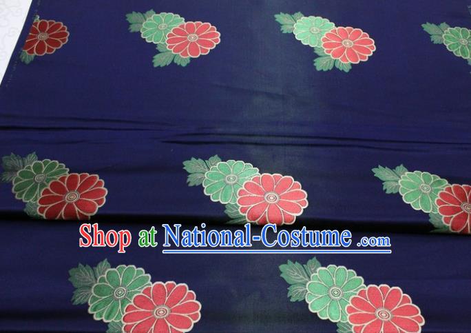 Chinese Classical Chrysanthemum Pattern Design Navy Brocade Silk Fabric DIY Satin Damask Asian Traditional Mongolian Robe Tapestry Material