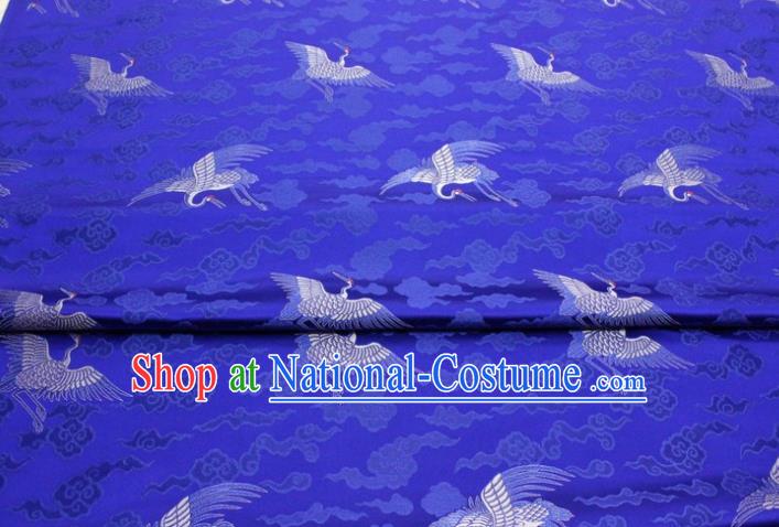 Chinese Classical Cloud Crane Pattern Design Royalblue Brocade Silk Fabric DIY Satin Damask Asian Traditional Qipao Dress Tapestry Material