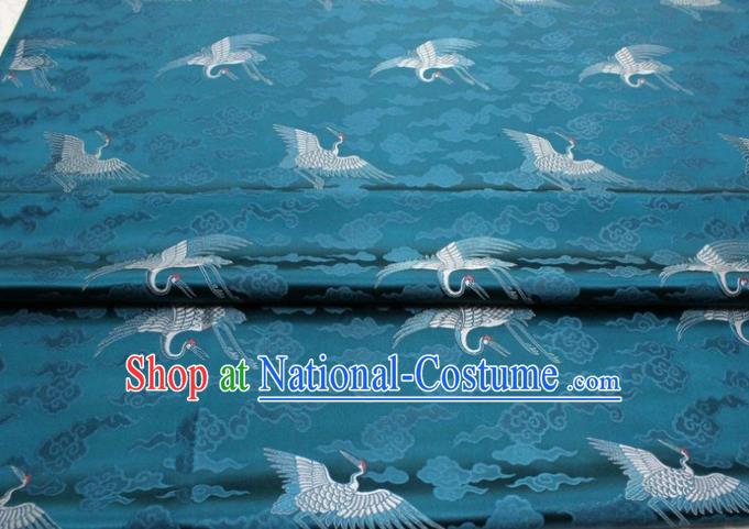 Chinese Classical Cloud Crane Pattern Design Teal Brocade Silk Fabric DIY Satin Damask Asian Traditional Qipao Dress Tapestry Material