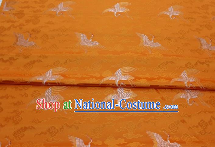 Chinese Classical Cloud Crane Pattern Design Orange Brocade Silk Fabric DIY Satin Damask Asian Traditional Qipao Dress Tapestry Material