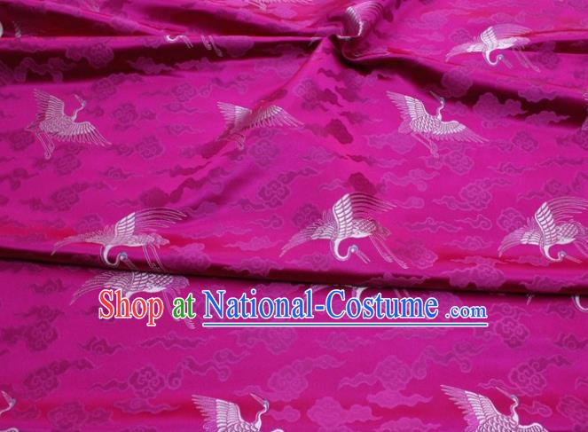 Chinese Classical Cloud Crane Pattern Design Rosy Brocade Silk Fabric DIY Satin Damask Asian Traditional Qipao Dress Tapestry Material