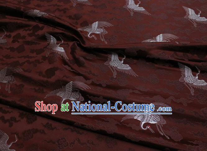 Chinese Classical Cloud Crane Pattern Design Brown Brocade Silk Fabric DIY Satin Damask Asian Traditional Qipao Dress Tapestry Material