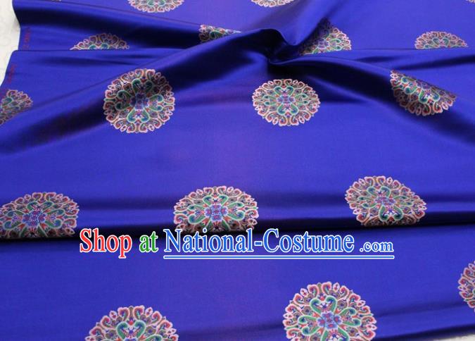 Chinese Classical Lotus Pattern Design Royalblue Brocade Buddhism Silk Fabric DIY Satin Damask Asian Traditional Tibetan Robe Tapestry Material