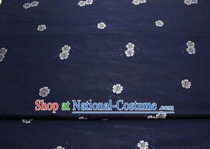 Chinese Classical Blossom Pattern Design Navy Brocade Silk Fabric DIY Satin Damask Asian Traditional Qipao Dress Tapestry Material