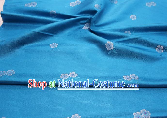 Chinese Classical Blossom Pattern Design Blue Brocade Silk Fabric DIY Satin Damask Asian Traditional Qipao Dress Tapestry Material