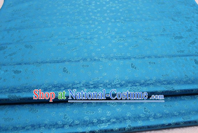 Chinese Classical Cloud Blossom Pattern Design Blue Brocade Mongolian Robe Asian Traditional Tapestry Material Silk Fabric DIY Satin Damask