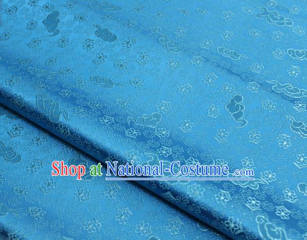 Chinese Classical Cloud Blossom Pattern Design Blue Brocade Mongolian Robe Asian Traditional Tapestry Material Silk Fabric DIY Satin Damask