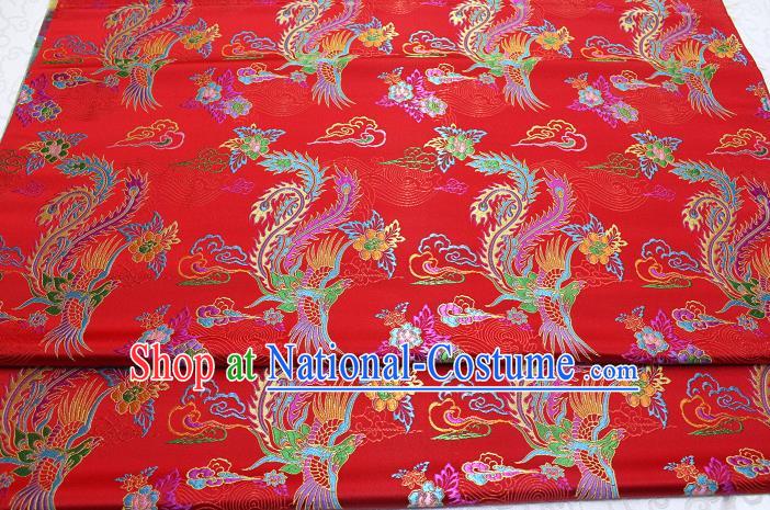 Chinese Qipao Dress Classical Phoenix Pattern Design Red Nanjing Brocade Asian Traditional Tapestry Material DIY Satin Damask Silk Fabric