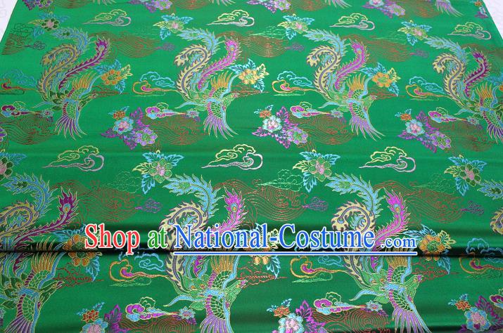 Chinese Qipao Dress Classical Phoenix Pattern Design Green Nanjing Brocade Asian Traditional Tapestry Material DIY Satin Damask Silk Fabric