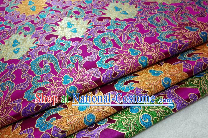 Chinese Mongolian Robe Classical Lotus Pattern Design Purple Nanjing Brocade Asian Traditional Tapestry Material DIY Satin Damask Silk Fabric