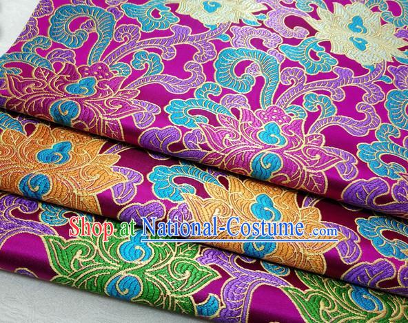 Chinese Mongolian Robe Classical Lotus Pattern Design Purple Nanjing Brocade Asian Traditional Tapestry Material DIY Satin Damask Silk Fabric