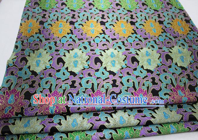 Chinese Mongolian Robe Classical Lotus Pattern Design Black Nanjing Brocade Asian Traditional Tapestry Material DIY Satin Damask Silk Fabric