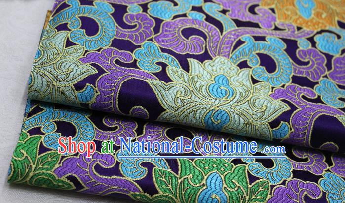 Chinese Mongolian Robe Classical Lotus Pattern Design Deep Purple Nanjing Brocade Asian Traditional Tapestry Material DIY Satin Damask Silk Fabric