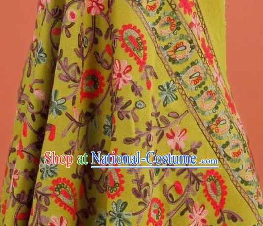 Top Quality Chinese Classical Flowers Pattern Yellow Wool Material Asian Traditional Curtain Woolen Cloth Fabric