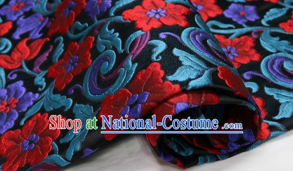 Top Quality Chinese Classical Flowers Pattern Black Brocade Material Asian Traditional Curtain Satin Cloth Fabric