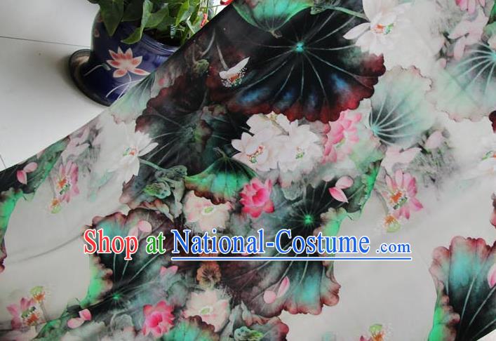 Top Quality Chinese Classical Ink Painting Lotus Pattern Silk Material Asian Traditional Curtain Cloth Fabric