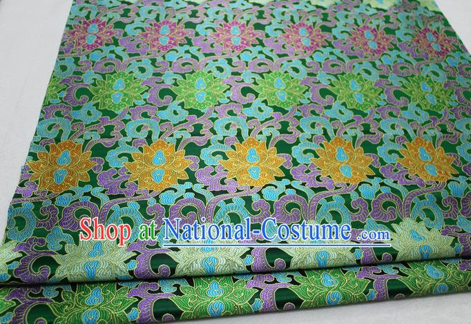 Chinese Mongolian Robe Classical Lotus Pattern Design Green Nanjing Brocade Asian Traditional Tapestry Material DIY Satin Damask Silk Fabric