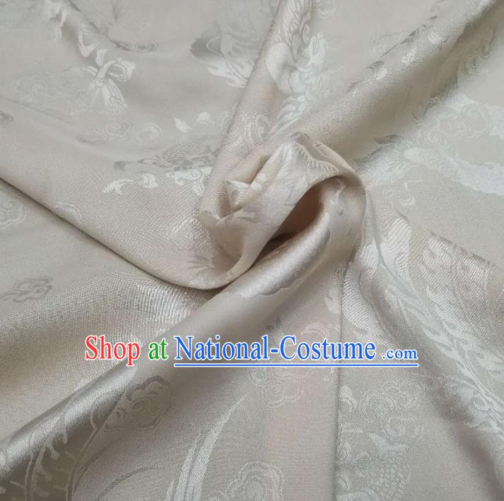 Top Quality Chinese Classical Dragon Phoenix Pattern White Silk Material Traditional Asian Hanfu Dress Jacquard Cloth Traditional Satin Fabric