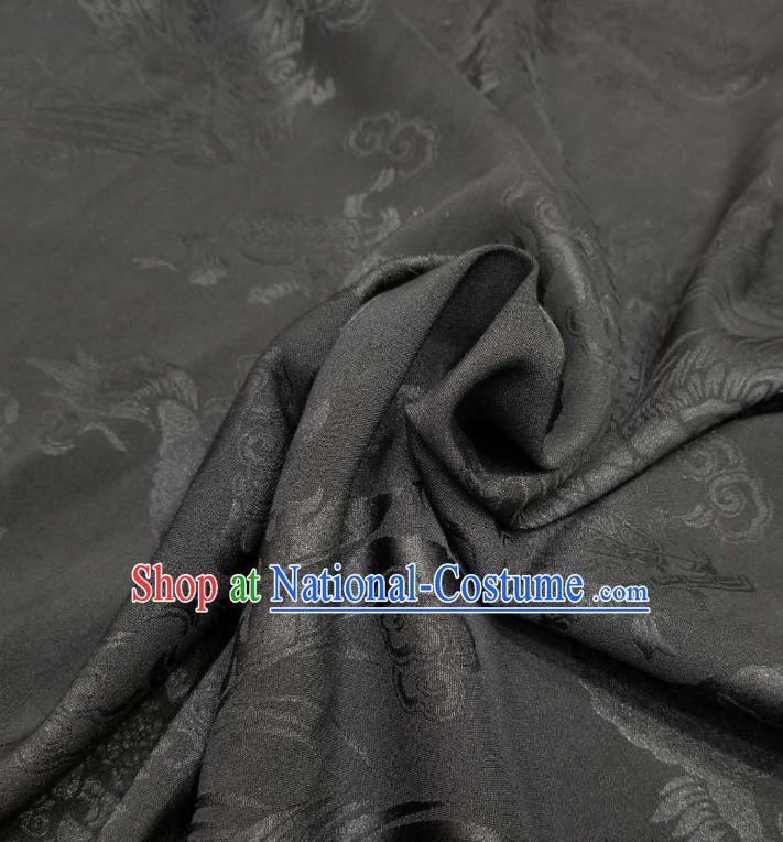 Top Quality Chinese Classical Dragon Phoenix Pattern Black Silk Material Traditional Asian Hanfu Dress Jacquard Cloth Traditional Satin Fabric