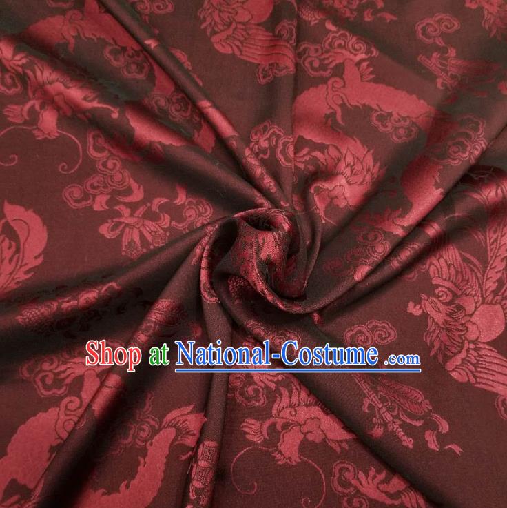 Top Quality Chinese Classical Dragon Phoenix Pattern Dark Red Silk Material Traditional Asian Hanfu Dress Jacquard Cloth Traditional Satin Fabric