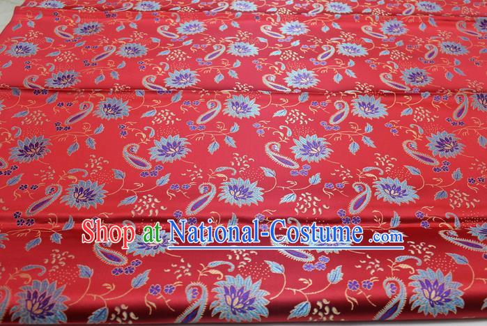 Chinese Mongolian Robe Classical Dandelion Pattern Design Red Brocade Asian Traditional Tapestry Material DIY Satin Damask Silk Fabric