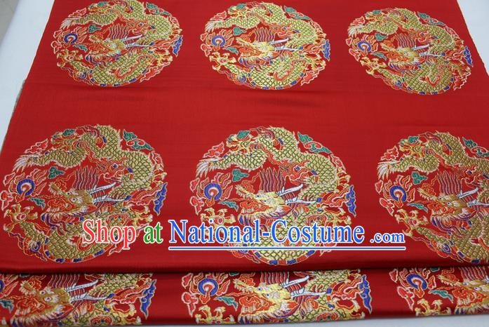 Chinese Mongolian Robe Classical Dragon Pattern Design Red Brocade Asian Traditional Tapestry Material DIY Satin Damask Silk Fabric