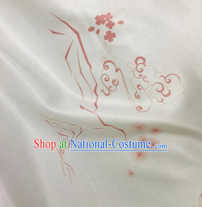 Chinese Hanfu Dress Traditional Plum Pine Pattern Design White Satin Fabric Silk Material Traditional Asian Chiffon Tapestry