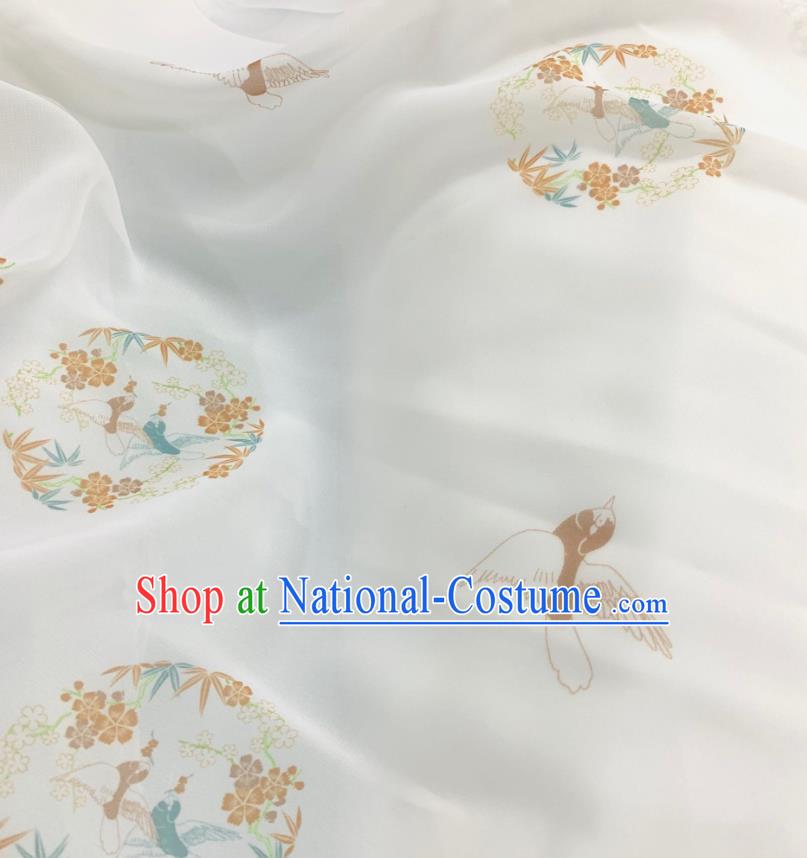 Chinese Hanfu Dress Traditional Plum Bamboo Pattern Design White Crepe Fabric Silk Material Traditional Asian Cloth Tapestry