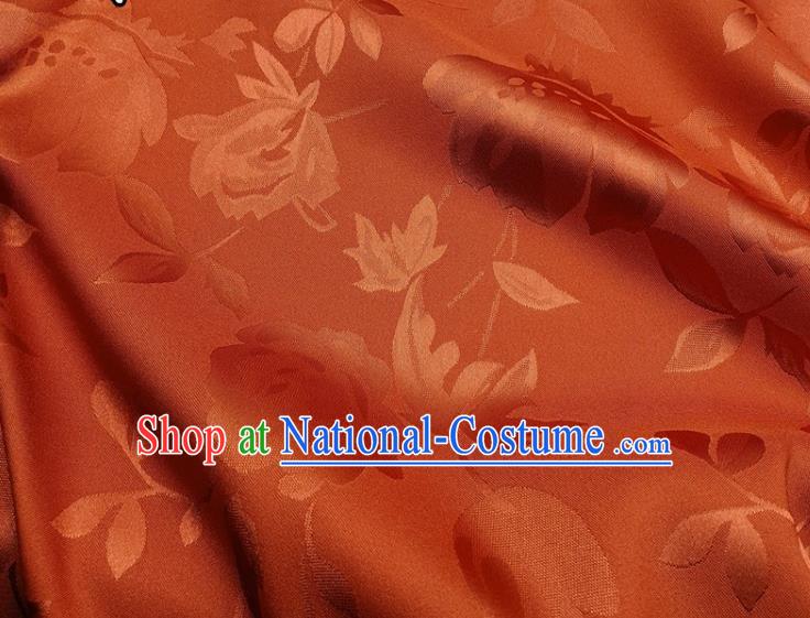 Chinese Traditional Camellia Pattern Design Orange Satin Fabric Silk Material Traditional Asian Hanfu Dress Cloth Tapestry