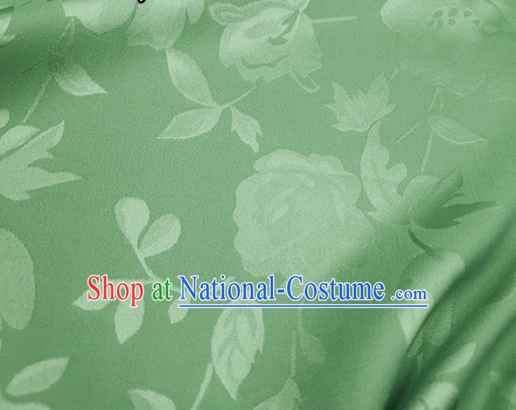 Chinese Traditional Camellia Pattern Design Light Green Satin Fabric Silk Material Traditional Asian Hanfu Dress Cloth Tapestry