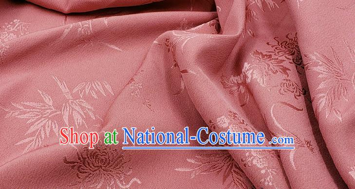 Chinese Traditional Plum Orchid Bamboo Chrysanthemum Pattern Design Pink Satin Fabric Traditional Asian Hanfu Dress Cloth Tapestry Jacquard Silk Material