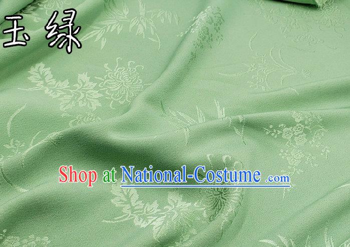 Chinese Traditional Plum Orchid Bamboo Chrysanthemum Pattern Design Green Satin Fabric Traditional Asian Hanfu Dress Cloth Tapestry Jacquard Silk Material