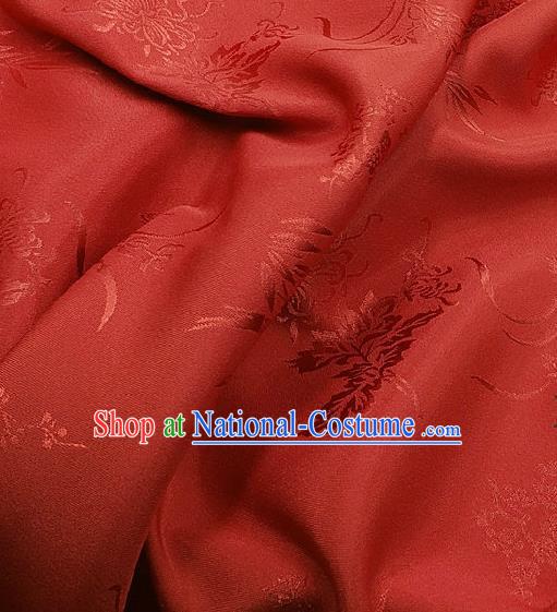 Chinese Traditional Plum Orchid Bamboo Chrysanthemum Pattern Design Red Satin Fabric Traditional Asian Hanfu Dress Cloth Tapestry Jacquard Silk Material