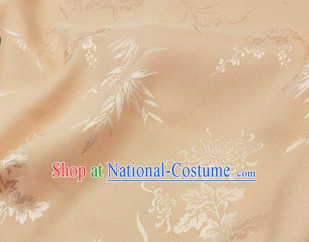 Chinese Traditional Plum Orchid Bamboo Chrysanthemum Pattern Design Apricot Satin Fabric Traditional Asian Hanfu Dress Cloth Tapestry Jacquard Silk Material