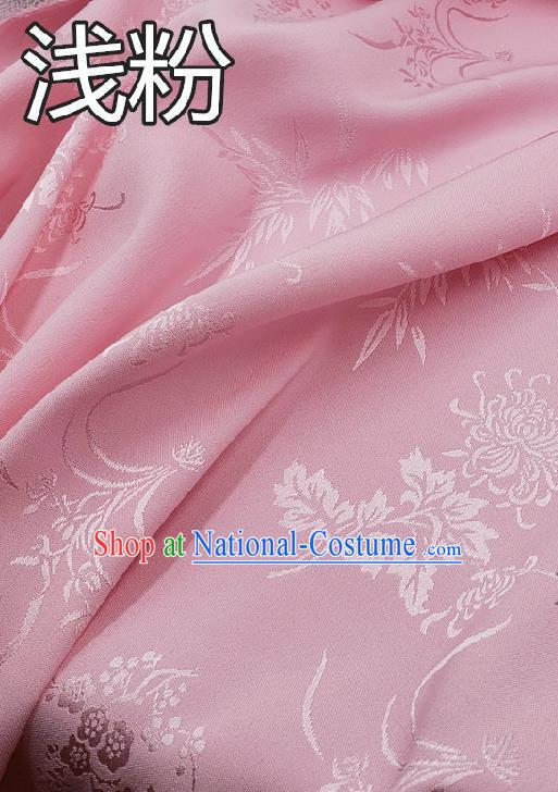 Chinese Traditional Plum Orchid Bamboo Chrysanthemum Pattern Design Light Pink Satin Fabric Traditional Asian Hanfu Dress Cloth Tapestry Jacquard Silk Material