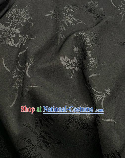 Chinese Traditional Plum Orchid Bamboo Chrysanthemum Pattern Design Black Satin Fabric Traditional Asian Hanfu Dress Cloth Tapestry Jacquard Silk Material