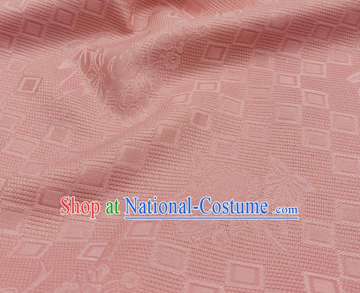 Chinese Traditional Rose Pattern Design Peach Pink Satin Jacquard Fabric Traditional Asian Hanfu Dress Cloth Tapestry Silk Material