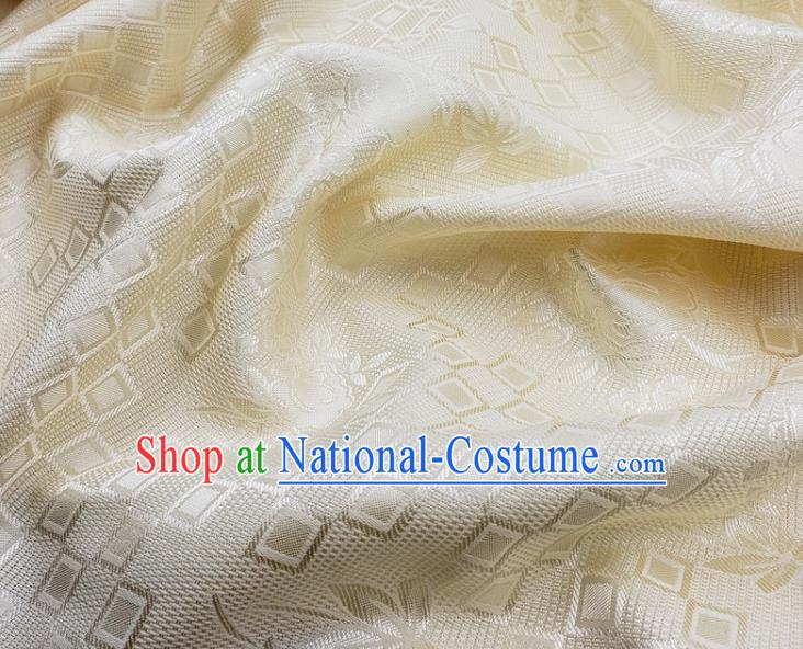 Chinese Traditional Rose Pattern Design Beige Satin Jacquard Fabric Traditional Asian Hanfu Dress Cloth Tapestry Silk Material