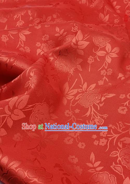 Chinese Traditional Jacquard Hibiscus Pattern Design Red Satin Fabric Traditional Asian Hanfu Dress Cloth Silk Material Tapestry