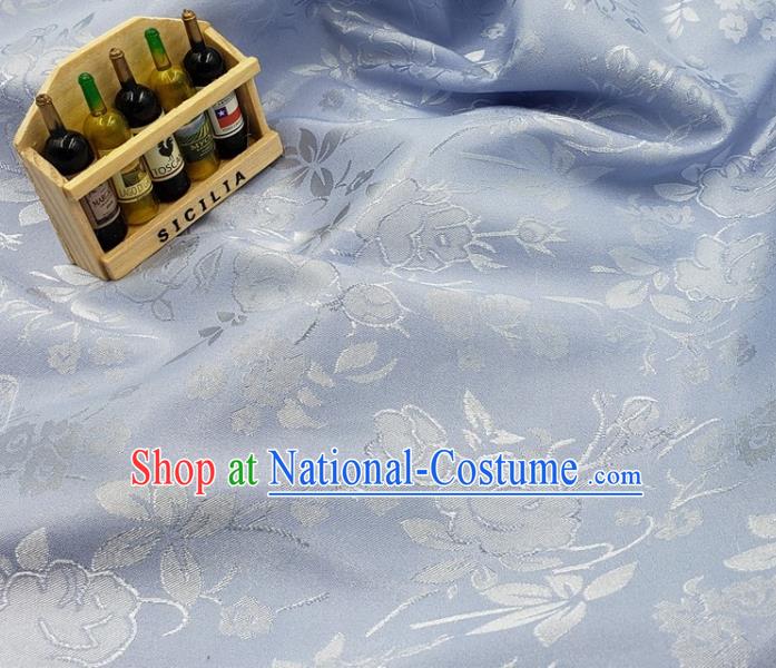 Chinese Traditional Jacquard Hibiscus Pattern Design Light Blue Satin Fabric Traditional Asian Hanfu Dress Cloth Silk Material Tapestry