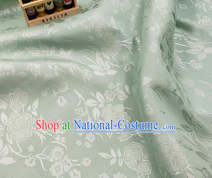 Chinese Traditional Jacquard Hibiscus Pattern Design Light Green Satin Fabric Traditional Asian Hanfu Dress Cloth Silk Material Tapestry