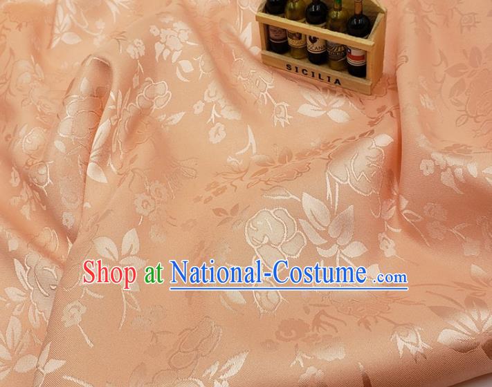 Chinese Traditional Jacquard Hibiscus Pattern Design Orange Satin Fabric Traditional Asian Hanfu Dress Cloth Silk Material Tapestry