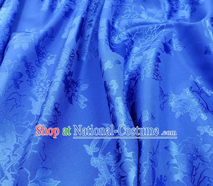 Top Quality Chinese Traditional Azalea Pattern Design Royalblue Satin Fabric Traditional Asian Hanfu Dress Cloth Silk Material Jacquard Tapestry