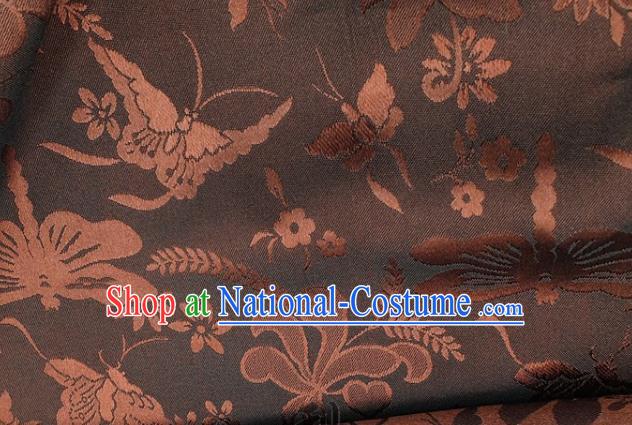 Chinese Hanfu Dress Traditional Butterfly Dragonfly Pattern Design Brown Satin Fabric Silk Material Traditional Asian Cloth Tapestry