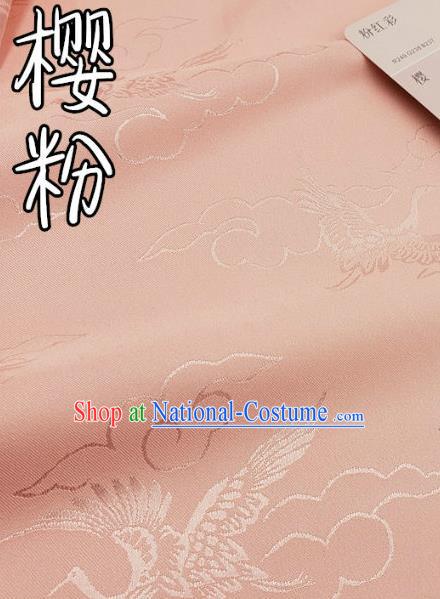 Top Quality Chinese Classical Cloud Crane Pattern Peach Pink Silk Material Traditional Asian Hanfu Dress Jacquard Cloth Traditional Satin Fabric